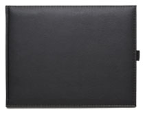 black textured faux leather sketchbook with white perimiter stitching