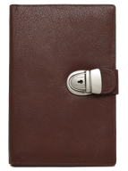 tan leather journal with keylock on tab closure